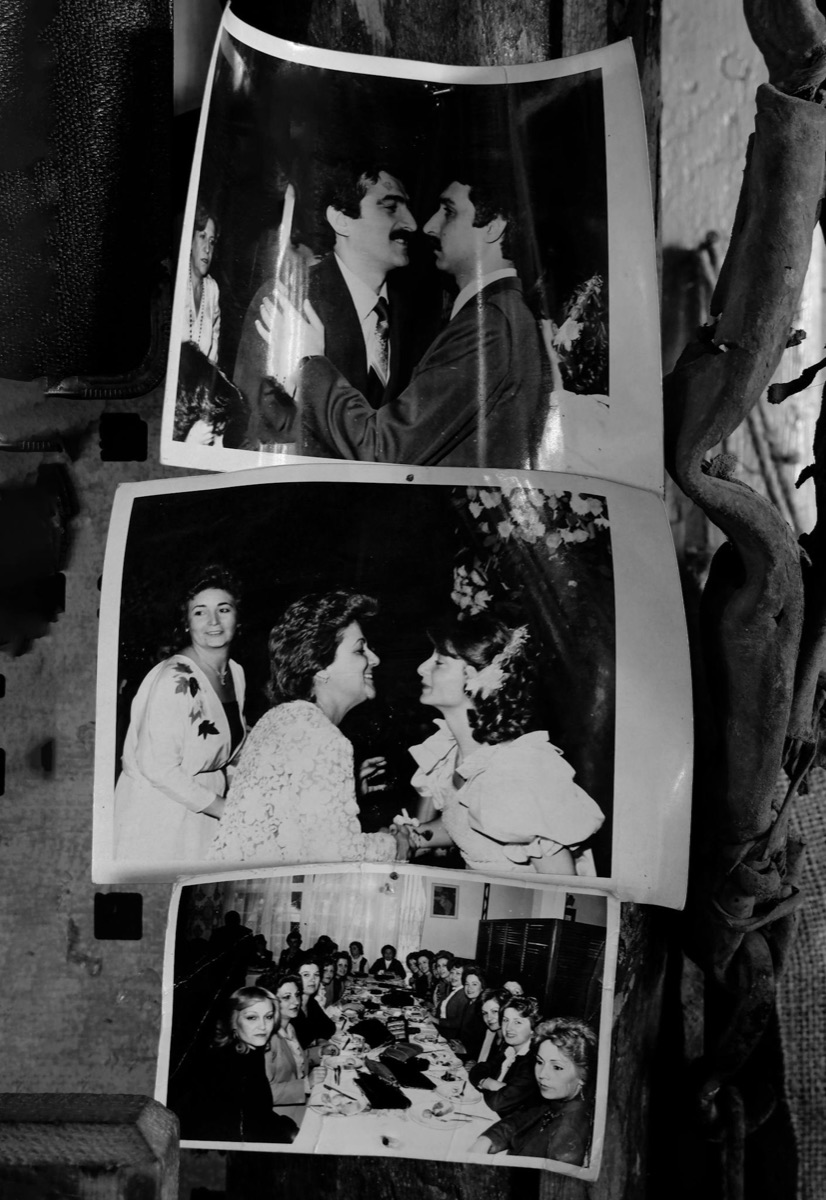 A set of vintage black-and-white family photographs with white borders